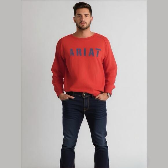New Ariat Rebar Men's Long Sleeve T-shirt 2XL Red Workwear Blue Logo Tee - Picture 1 of 8